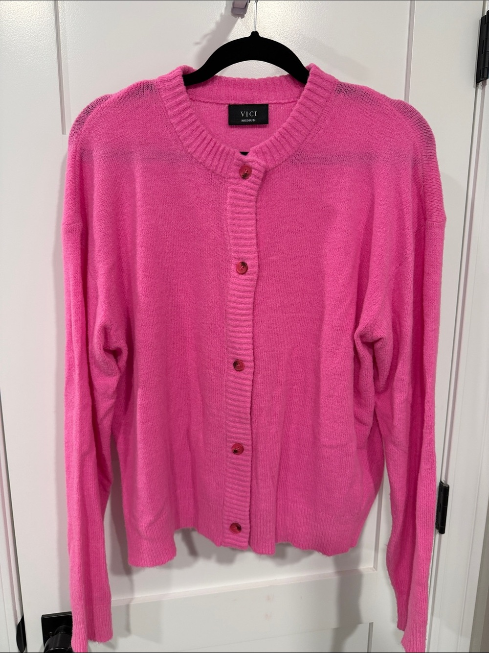 VICI Hot Pink Button-Front Women's Cardigan